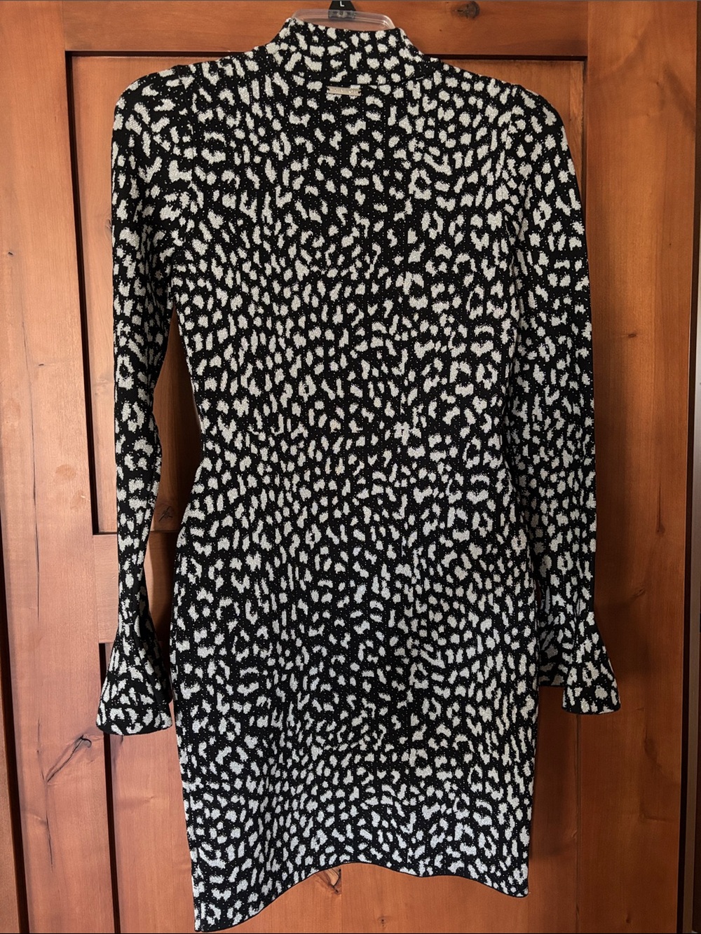 Michael Kors Black & Silver Animal-Print Long Bell Sleeve Dress - Picture 6 of 7